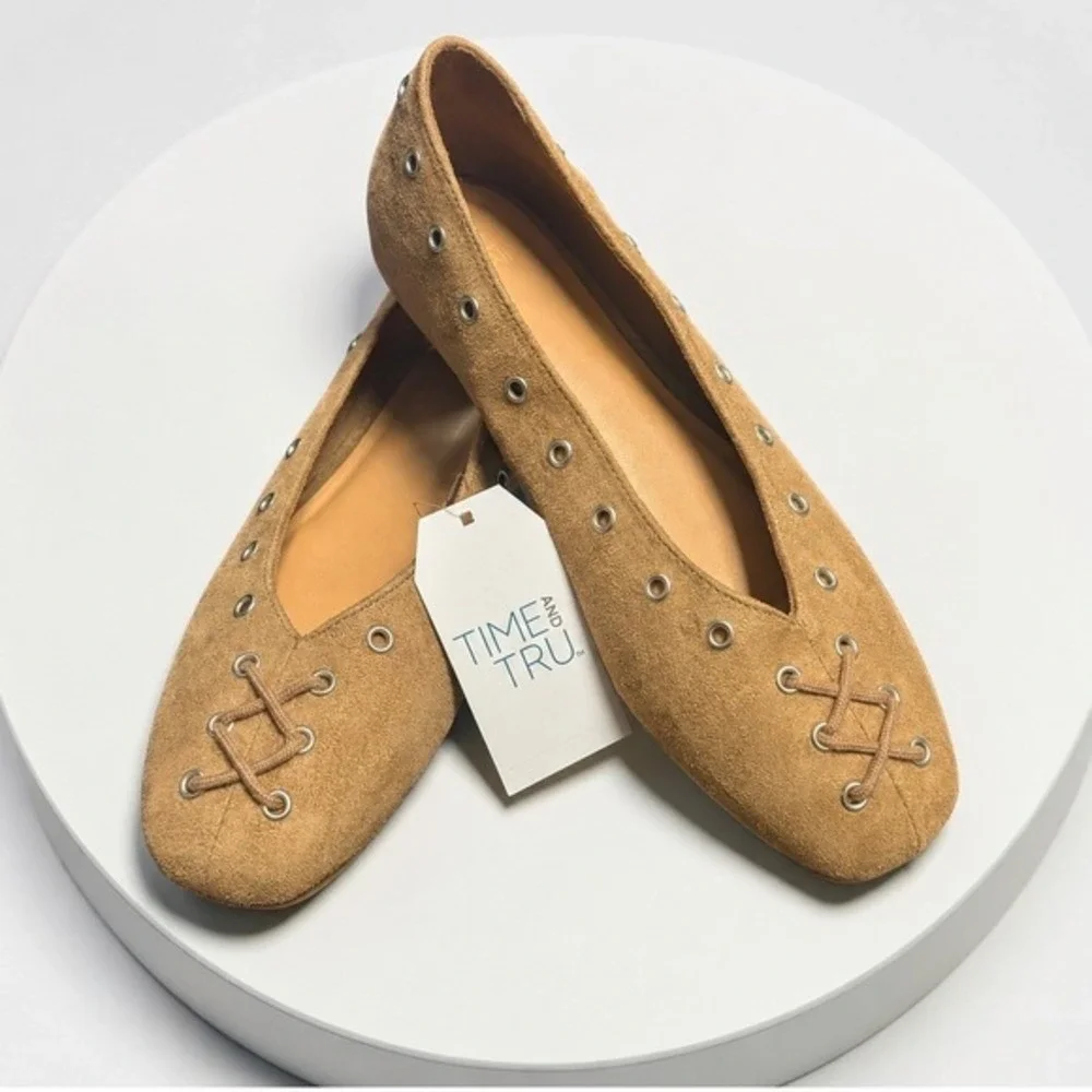 Corset‎ Ballet Flats Camel Brown Faux Suede  Size 9 New Academia  Witchcore